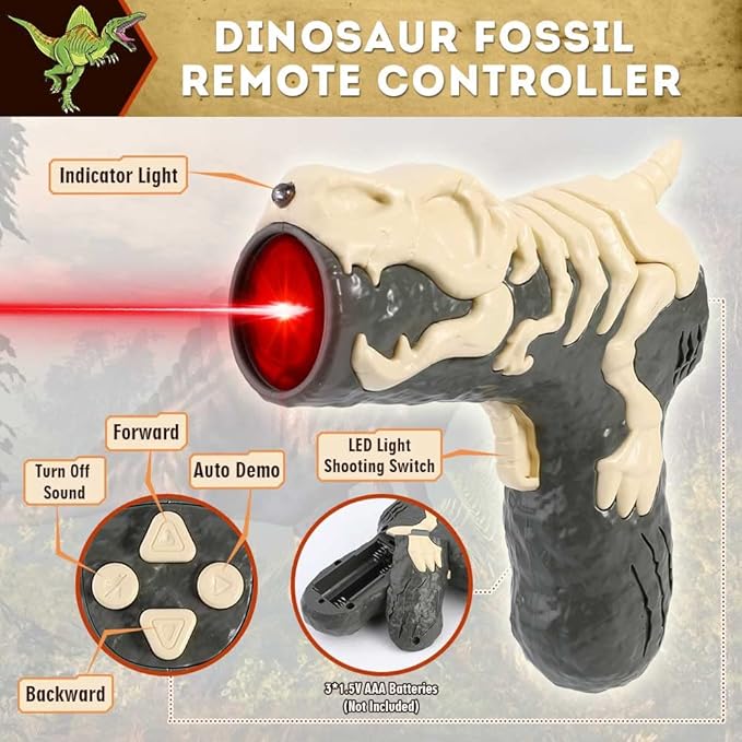 Mini Tudou Remote Control Dinosaur Toys for Kids,Light Tracing RC Jurassic Spinosaurus Toys w/Auto Spray and Realistic Light & Roaring,Walking Robot Dinosaur Toy for Boys Girls 3-5 5-7 8-12
