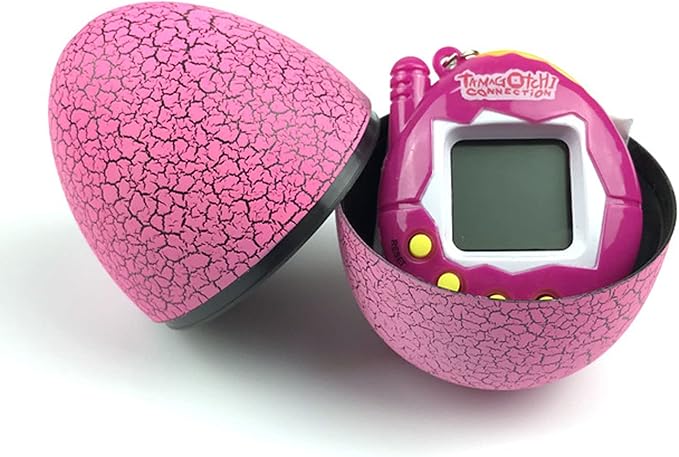 Virtual Pet Keychain for Kids, Electronic Digital Pet Keychain, Retro Handheld Game Machine for Halloween, Christmas, with Egg Shaped Box/Cover (Pink)