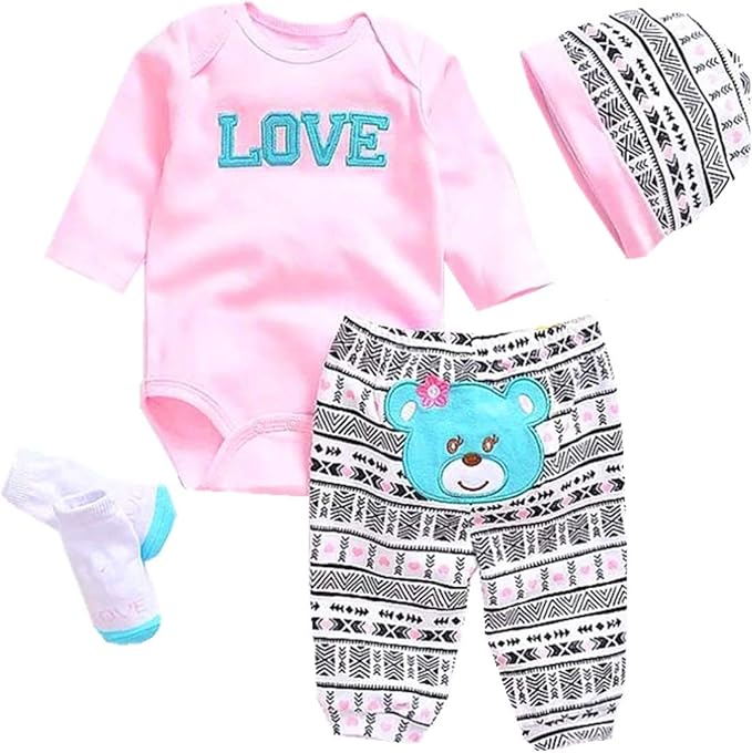 Reborn Dolls Baby Clothes Pink Outfits for 20"- 22" Reborn Doll Girl Baby Clothing Sets