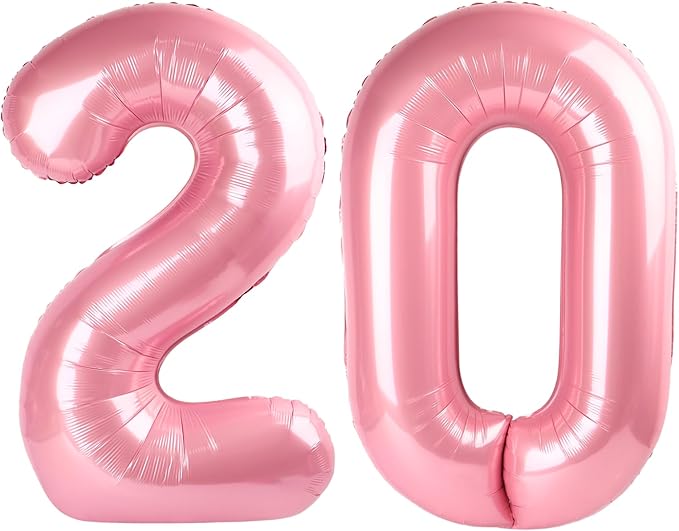 40 Inch Pearlescent Pink Number 20 Balloon Number 20 Balloon 40 Inch, 20th Birthday Party Decorations for Boy or Girl Huge Mylar Anniversary Party Supplies