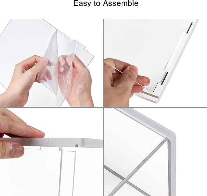 Dezzer Acrylic Display Case Stand with 2 Ladder Shelves, Clear Dustproof Protection Storage Display Box for Collectibles, Action Figures, Miniature Figurines, White (12.4x7x8.6in)