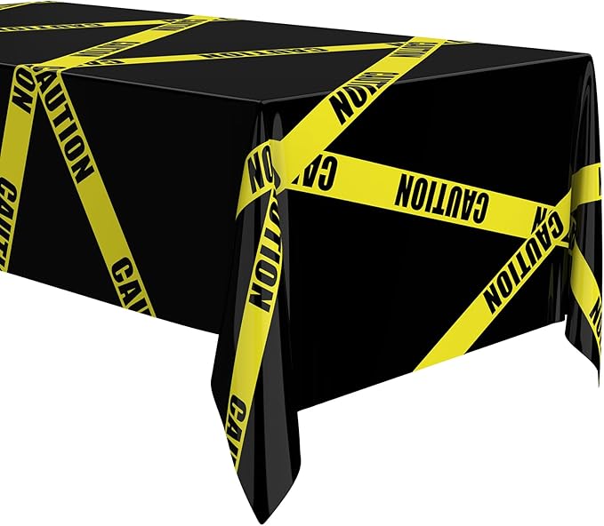Irenare 3 Pcs Halloween Construction Birthday Party Supplies Disposable Plastic Caution Tape Construction Table Cloth Dump Truck Themed Table Cover Decoration for Halloween 54 x 108 in(Black)