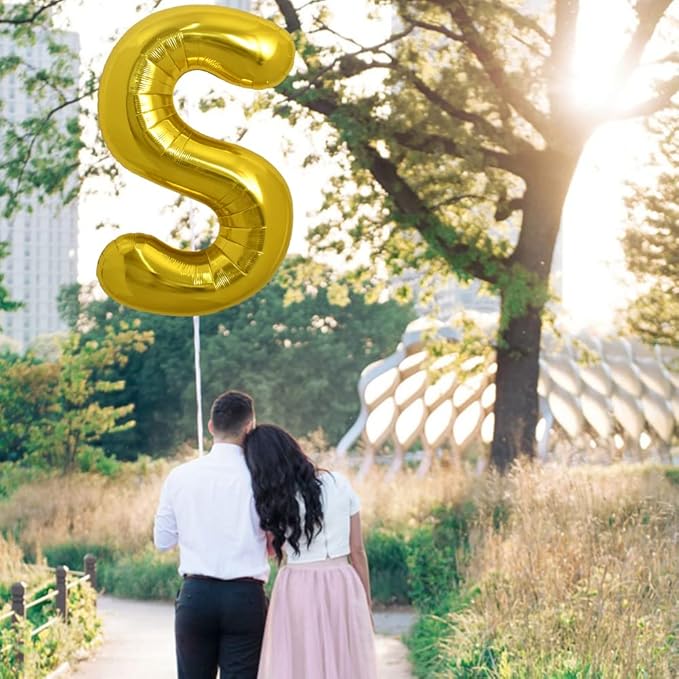 TONIFUL 40 Inch Large Gold Letter S Balloons, Helium-Filled Mylar Big Balloons for Birthday Party & Anniversary Celebrations