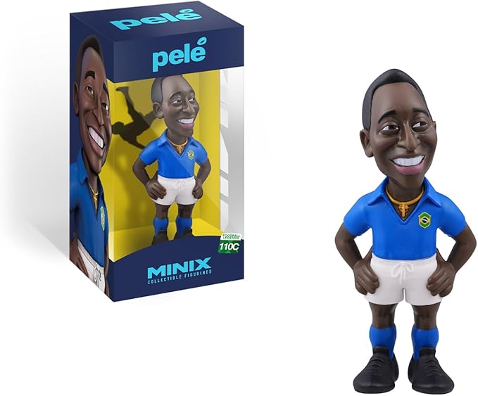 Minix 12 cm Pele Soccer Figurine Official Licensed Football Collectible Toy for Kids & Adults Detailed Display Model Great Gift for Soccer Fans, Collectors & Football Enthusiasts (Brasil 2nd Jersey)