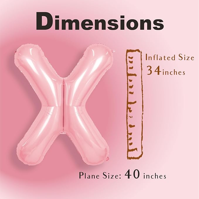 SUWEN 40 Inch Pink Large X Letter Balloons Big Foil Helium Letter Balloons A-Z Jumbo Mylar Happy Birthday Party Decorations for Girl Anniversary Party Supplies