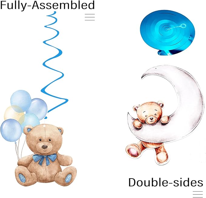 Baby Shower Bear Ceiling Swirls(30Pcs Fully-Assembled), It's A Boy Baby Shower Party Supplies Double Side Cute Swirls Birthday Party Decorations, Baby Shower Favor Supplies Decor Gender Reveal Prop