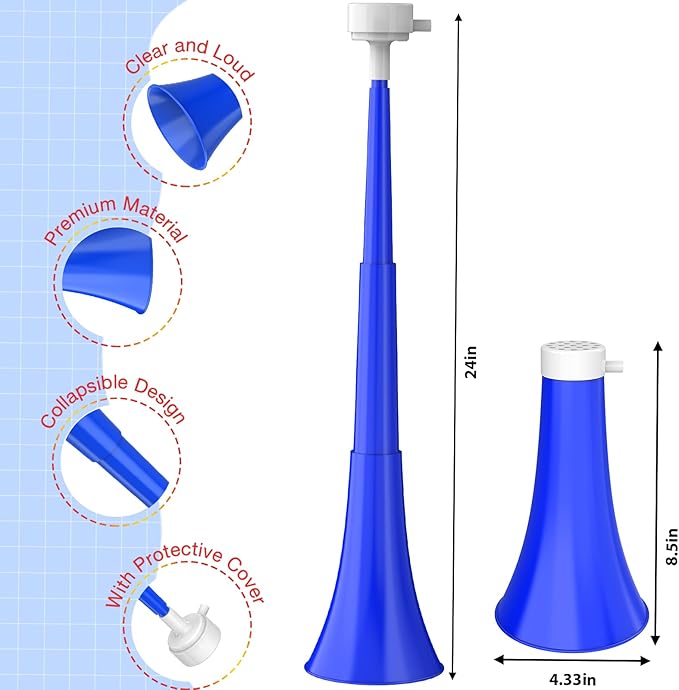 Collapsible Stadium Horn 24 Inch Vuvuzela Plastic Trumpet Horn Blow Horn Noisemakers Loud Sound Soccer Horn Cheer Horn for Sporting Events Graduation Games School Party Supplies Favors Accessories