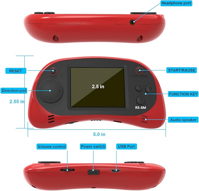 Kids Handheld Games 16 Bit Retro Video Games Console with 220 HD Electronic Games - 2.5'' LCD Portable Travel Games Entertainment Gifts for Boys Girls Ages 4-12 (Classic Red)