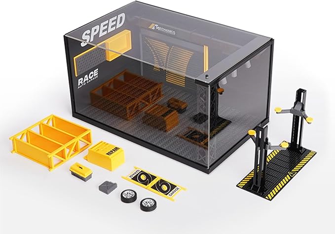 PVC Display Case DIY Simulation Scenario Die-cast Model with LED Light, Garage Scene Model for Motorcycle Car Models Collectibles Assemble (10x6x5inch)