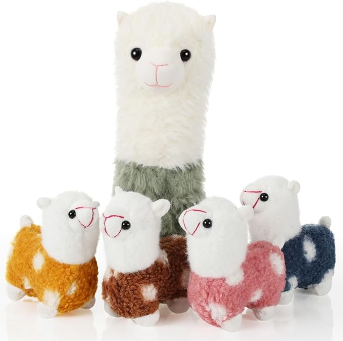 Civaner Llama Stuffed Animal with 4 Baby Llama Plushies Cute Alpaca Plush Set Soft Kawaii Alpaca Pillow for Kids Girls Easter Mother's Day Birthday Party Charity Donation Home Decor(Green)