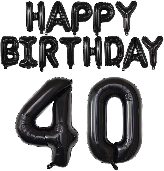 Happy Birthday Balloon Banner 40 inch 40 Balloon Number 16 Inch Happy Birthday Letters Balloons Black Foil Mylar Balloons for Women and Man 40th Birthday Decorations Party Supplies