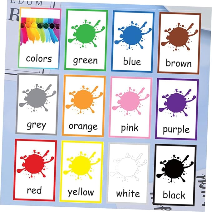 12 Sheets Color Words Flash Cards English Letters Learning Cards for Early Educational Literacy Fun Game to Develop Memory and Cognitive Skills