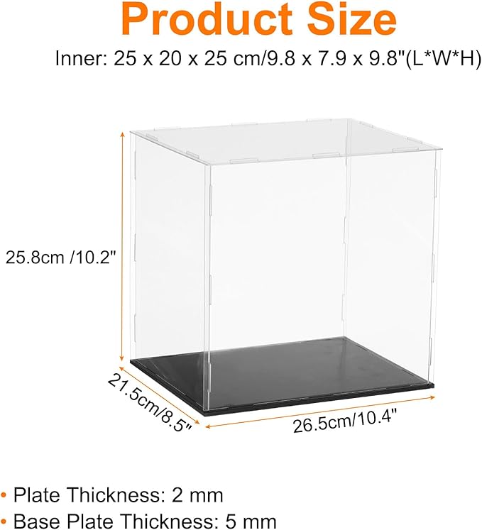 uxcell Acrylic Clear Display Case for Collectibles Self-Assemble Display Clear Boxes with Black Base Dustproof Countertop Storage Box for Collectibles Action Figures, 9.8 x 7.9 x 9.8 Inch