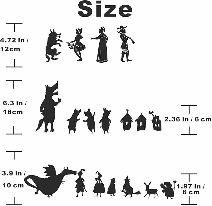 Shadow Puppet Theater Set – 20-Piece Fairy Tale Silhouette Kit with Felt Cutouts, Sticks & Dots – DIY Storytelling Shadow Play for Kids, Classroom, Family Craft Activities