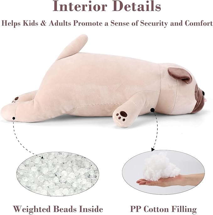 Pug Weighted Stuffed Animals - 28 Inch 4.0 Pounds Weighted Plushies Pug - Large Bulldog Plush Stuffed Animals Pillow - Cute Plush Toys Gifts for Kids & Adults