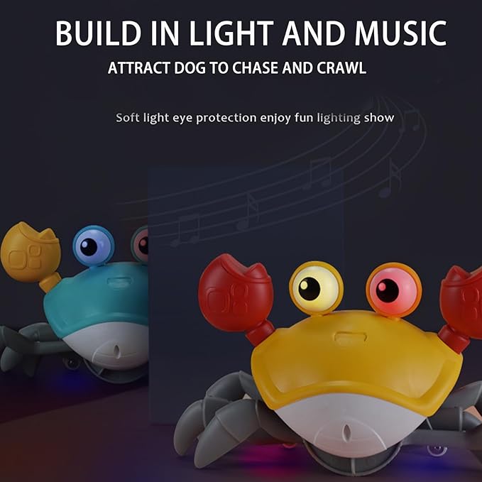 Crawling Crab Dog Toys, Escaping Crab Dog Toy with Obstacle Avoidance Sensor, Dancing with Music Sounds & Lights for Dogs Cats Pets, Pre-Kindergarten Learning Crawl