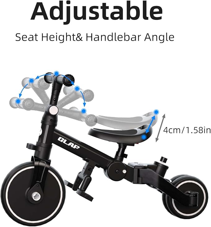 Glaf Tricycle for Toddlers 1-3 Toddler Bike with Push Handle 2-4 Years Baby Bike Toys for 2 Years Boys and Girls Balance Bike with Adjustable Seat Height and Backrest Birthday Gift（Black