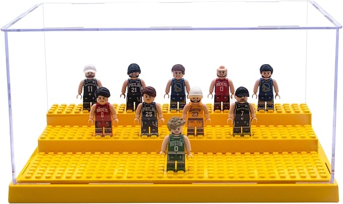Minifigure Display Case for Action Figures Blocks, Dustproof Acrylic Display Box Storage with 3 Movable Steps for Collection Models Minifigures, Bricks Blocks Toys