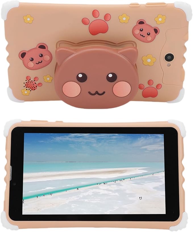 ZJchao Kids Tablet, 11 Inch HD Screen with Sturdy Protective Case and Stand, 128GB ROM Expandable Memory for Children Learning, with Parental Controls and STEM Educational Games (Brown)