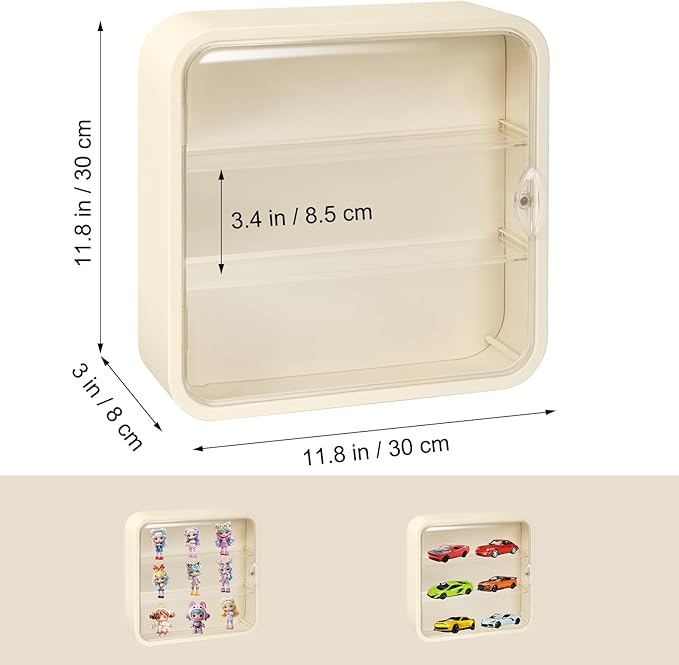 Clear Display Case for Figures, Wall-Mounted Doll Storage Box, Dustproof Display Cabinet Organizer with Magnetic Door for Collectibles, Mini Toys Action Figures