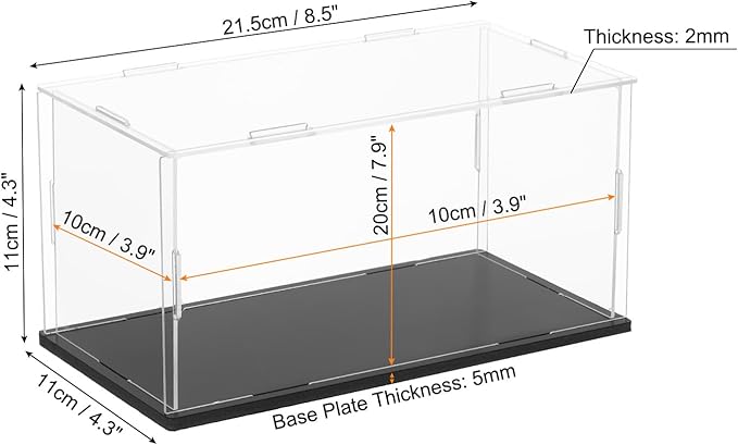 uxcell Acrylic Clear Display Case for Collectibles Self-Assemble Display Boxes, Black Base Dustproof Countertop Storage Box for Collectibles Action Figures, 7.9 x 3.9 x 3.9 Inch