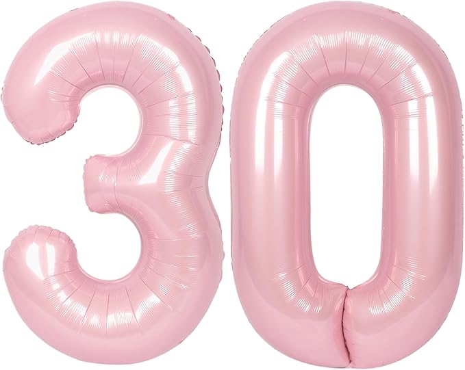 SUWEN 40 Inch Large Pink 30 Balloon Numbers Big Foil Helium Number Balloons 0-9 Jumbo Happy 30th Mylar Birthday Party Decorations for Women Anniversary Party Supplies