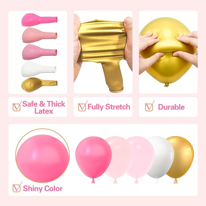 137Pcs Pink and Gold Balloons Garland Arch Kit with Stars - 5 10 12 18 inch Light Pink White Gold Latex Balloons for Birthday Baby Shower Bridal Shower Wedding Valentine’s Party Decorations