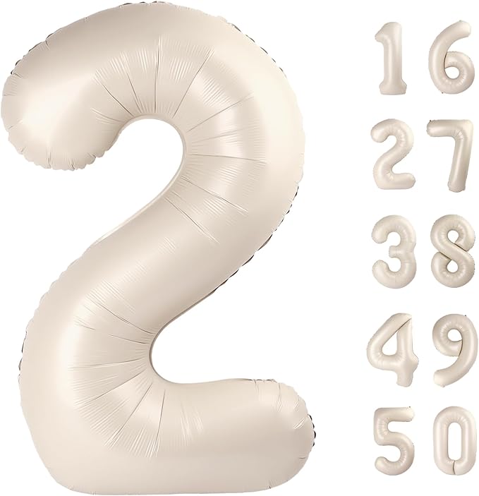 40 Inch Milk White Balloon Number 2 Cream Balloon,Number Balloons Big Giant Jumbo Number 2 Foil Mylar Balloons for 12th Birthday Party Anniversary Events,Wedding Anniversary Party Decorations