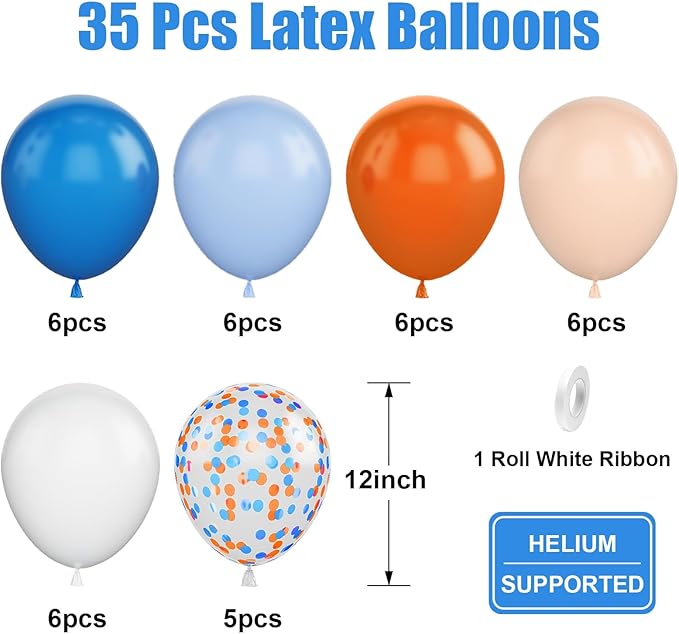 Orange and Blue Balloon, 12 Inch Blue White Orange Balloons Pastel Orange Balloons, Light Blue and White Confetti Balloon for Kids Birthday Baby Shower Graduation Engagement Party Decor