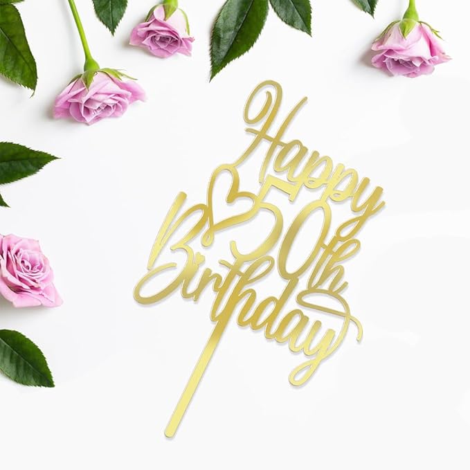 Acrylic Happy 50th Birthday Cake Topper - Cheers to 50 Years Cake Topper, 50 & Fabulous Cake Decoration for Hello 50th Birthday Anniversary Party Cake Decorations Supplies