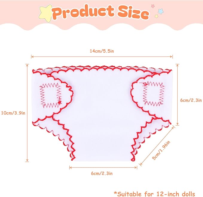 BABESIDE 6 Pcs Baby Doll Diapers for 12-15 Inch Dolls, Reusable & Washable Doll Underwear Fits Baby Dolls, Pretend Play Accessories for Girls