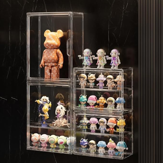 3 Tiers Clear Display Case for Figures, Acrylic Storage Organizers Box with Magnetic Door, Wall-Mounted Dustproof Showcase for Collectibles Action Figure(4PACK Wall-Mounted Medium)