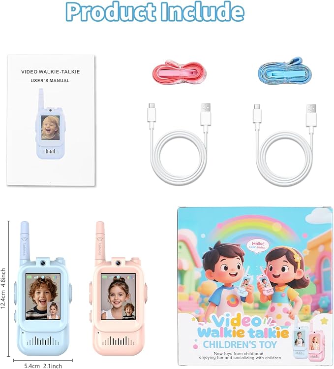 Video Walkie Talkies for Kids, 2 Pack Long Range Walkie Talkies with Camera & Voice Changer for Boys Girls Ages 3-12, Ideal for Family Games, Outside, Camping, Hiking,Christmas Birthday Gifts