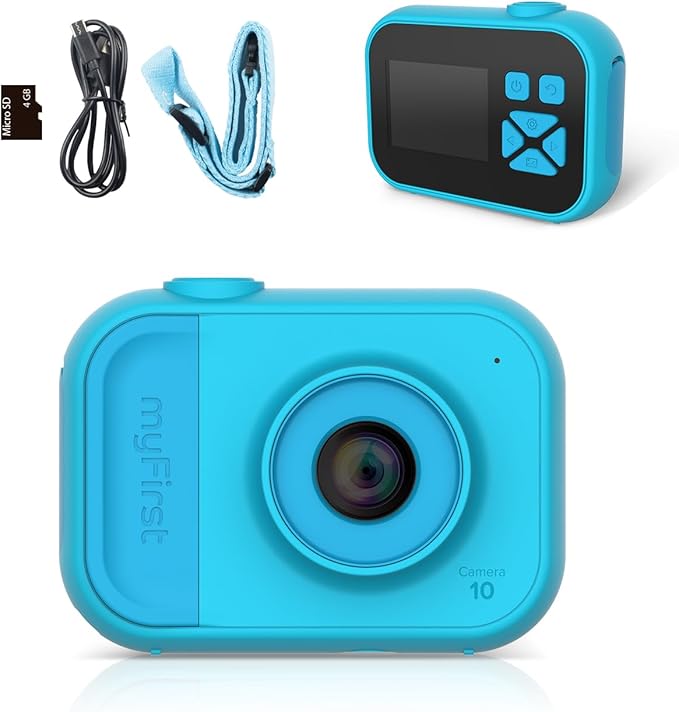 myFirst Camera 10 - Kids Digital Mini Camera for Boys and Girls Durable Design, 5MP Photos 1080p Video, Tripod Adapter, MicroSD Card, Gift for Kids 3-12 (Blue)
