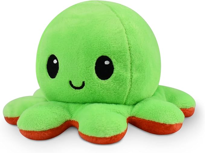 TeeTurtle Reversible Octopus Plushie - 4-Inch Red + Green Two-Sided Flip Plush Toy with Embroidered Details - Cute Mini Collectible Plush for Kids, Teens, and Adults