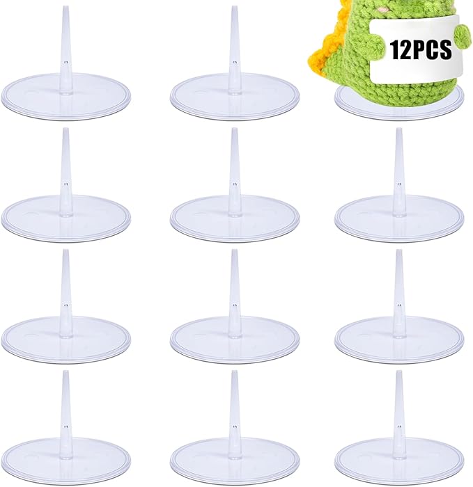 GL-Turelifes 12PCS Crochet Doll Base Needle Holder, Positive Crochet Animals Flowers Plant Stand Mini Doll Toys Display Stand Base Showcase Holder for Toys, Collectible, Miniature Things (SetA)