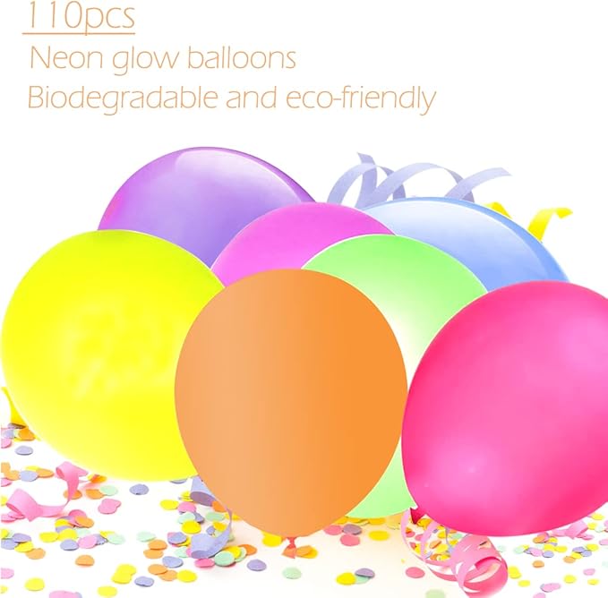 110 Pieces UV Neon Balloons Glow in the Dark Party Supplies Black Light for Glow Party Helium Fluorescent Latex Neon Balloons for Kids Birthday Party Decoration