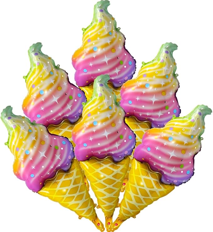 Rainbow Ice Cream Cone Balloon Candies Sweetmeat Food Party Supplies For Birthday Wedding Baby Shower, 6 Pack Big Ice Cream Balloons Dessert Sweet Food Candy Balloons IceCream Swirl Display Decoration
