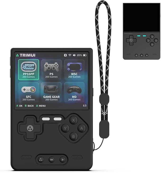 Silicone Case for Trimui Brick Retro Handheld Game Console, Soft Skin Cover for Trimui Brick Accessories, Anti-Scratch Washable TrimuiBrick with Lanyard (Black)
