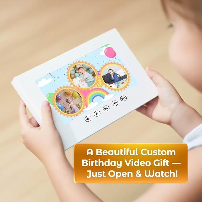 Personalized Infant Birthday Video Greeting Card – Create Slideshow with Your Photos – Cute Baby Gift – 7” IPS Display, 512MB Memory, Rechargeable Battery, Instant Playback Feature