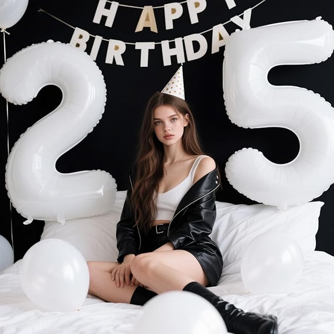 40 Inch Giant Mylar Number 5 White Helium Balloon - Birthday Gift for 5 Year Old Girl Boy, 5 15 25 35 45 50th 55 Anniversary Party Decorations 2025