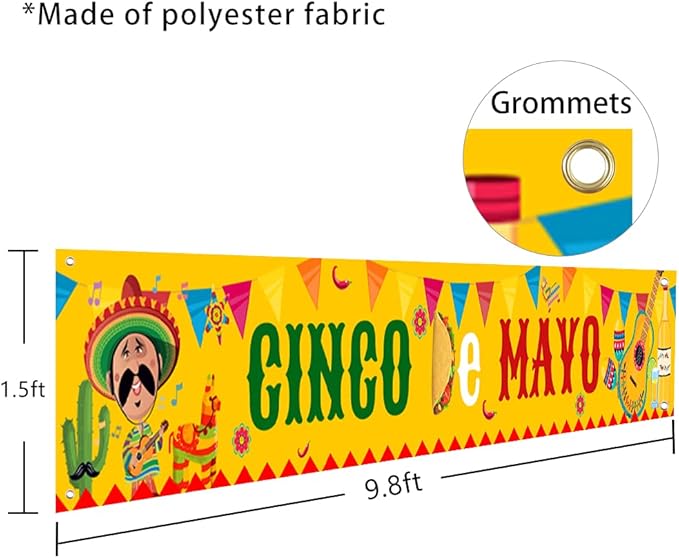 Large Cinco De Mayo Banner, Mexican Fiesta Party Supplies Decoration, Cinco De Mayo Party Supplies, Baby Shower Party Banner (Copper)