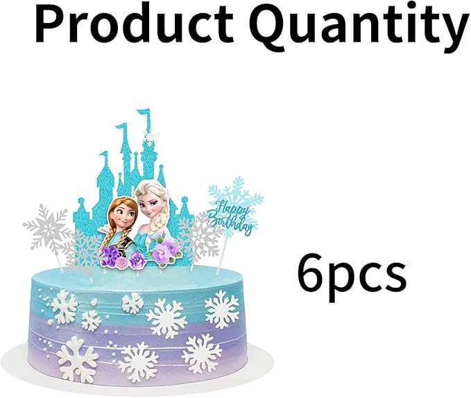 6 Pcs Cute Anime Birthday Cake Toppers, Snow Theme Princess Cake Decorations for Ice Party Supplies