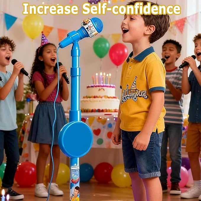 The All-in-One Microphone Toy, 2026 New Toy Microphone for Kids with Stand & Colorful Lights, Got Built-in Music, Echo Effects, Fun and Easy-to-Use, for Little Singers (Blue)