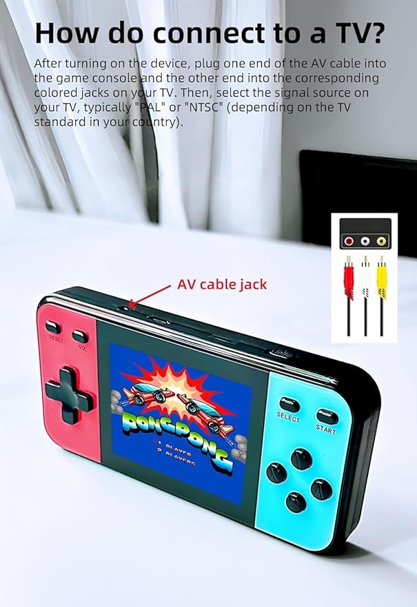 32 Bit Retro Mini Handheld Game Console | Preloaded 600 Fun Video Games with 3.0" IPS LCD Color Display | Rechargeable Mini Portable Arcade Game | Blue-Red ( Multiplayer Remote Control Included)
