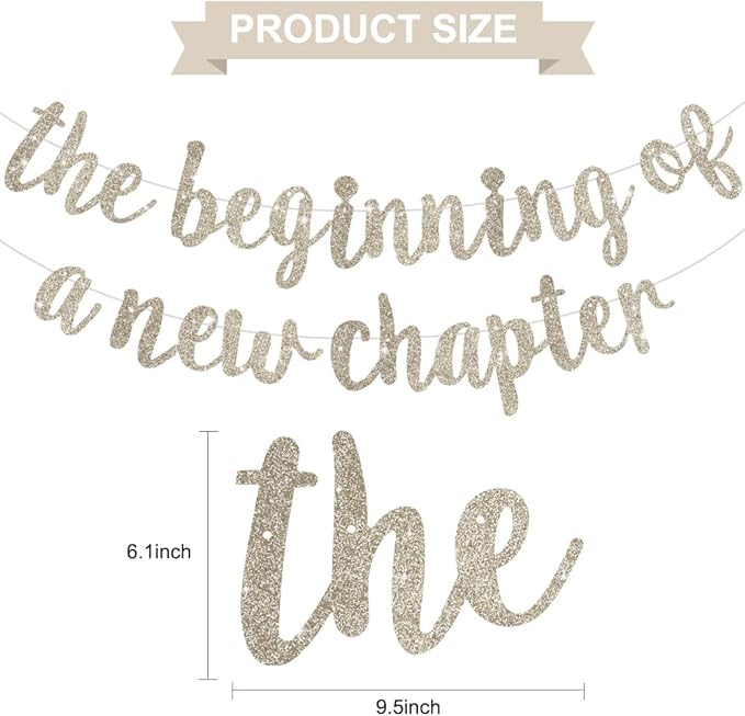 BEISHIDA Glitter Champagne The Beginning of A New Chapter Banner, Farewell party decorations,Graduation Sign 2026 Banner,Happy retirement Supplies,Going away party Sign Garland,Graduation banner