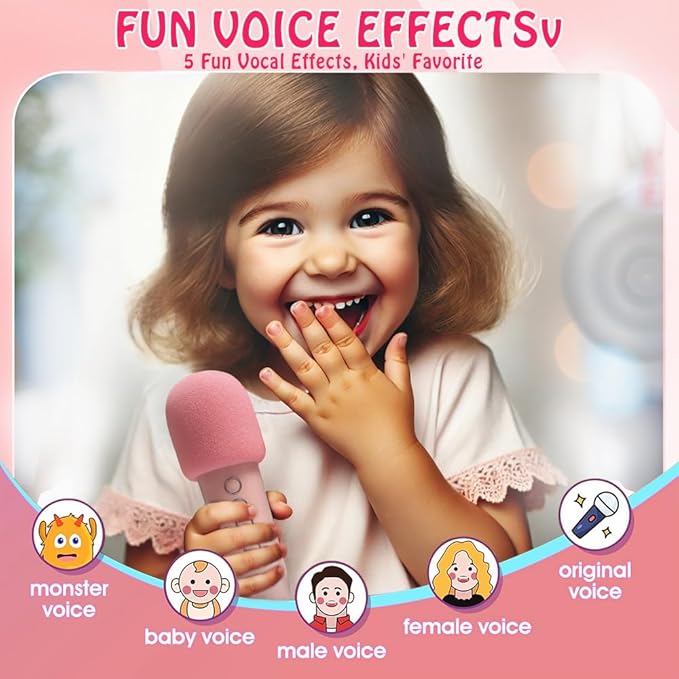 Mini Karaoke Machine with 2 Wireless Microphones, Portable Rechargeable Bluetooth Singing Machine, Small Karaoke Machine for Kids Toddler Toys, Gifts for 3 4 5 6 7 8 9 10 Year Old Girls
