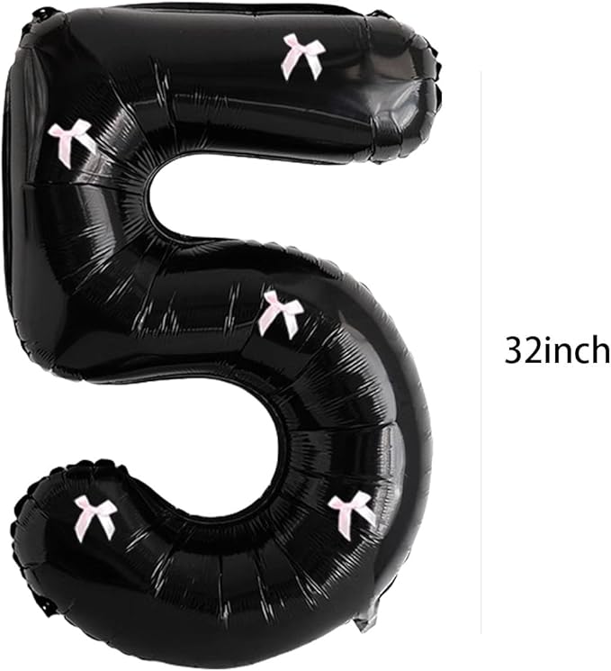 PLAP Birthday Number Balloon Bow Black Party Supplies 32 "Birthday Number Decoration (Black pink number 5)