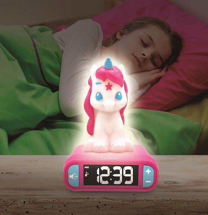 LEXiBOOK - Unicorn Digital Alarm Clock for Kids with Night Light, Snooze and Unicorn Sound Effects, Childrens Clock, Luminous Unicorn, Pink Colour - RL800UNI