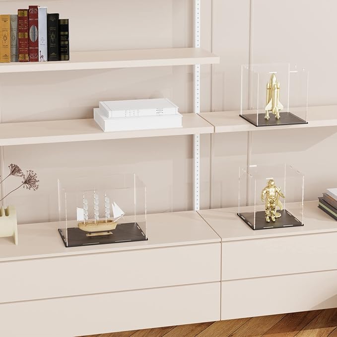 SVENJBB Acrylic Display Case, 6x6x6 Inch Cube Acrylic Boxes for Display, Clear Display Cases with Matte Black Base and Lid for Collectibles and Figures